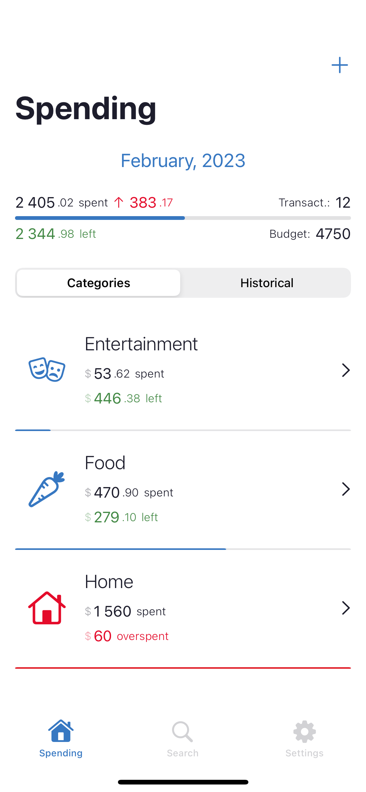 budget app main screen